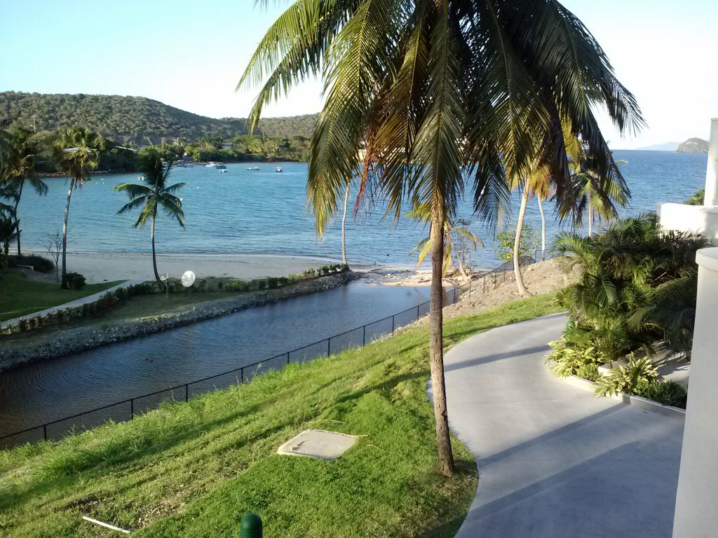 Looking out towards bay from hillside units at Margaritaville in St Thomas